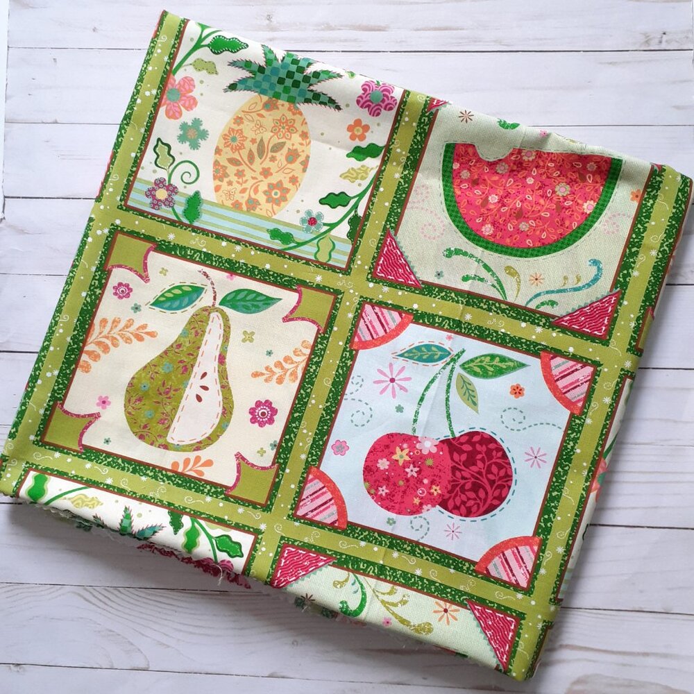 Picked Sweet Steve Haskamp Fruit Square Fabric Apple Pear Cherry Green 5 yds